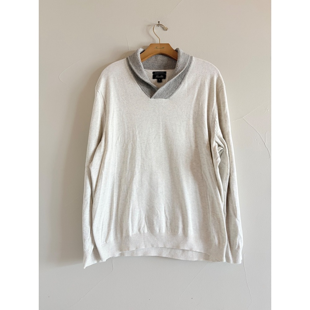 Tasso Elba Mens XL Supima Cotton Shawl Collar Pullover Sweater Cream Oatmeal‎